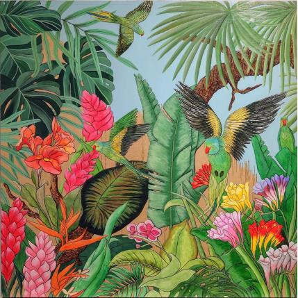 Peinture PERROQUETS D'INDONESIE  par Geiry | Tableau Matiérisme Acrylique, Bois, Pigments, Poudre de marbre Animaux, Nature, Paysages