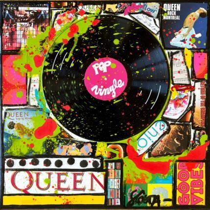 Peinture Queen Vinyle par Costa Sophie | Tableau Pop-art Acrylique, Collage, Upcycling Musique