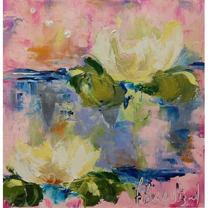 Peinture Nymphéas rose trendre par Bastide d´Izard Armelle | Tableau Abstrait Acrylique Nature, Natures mortes