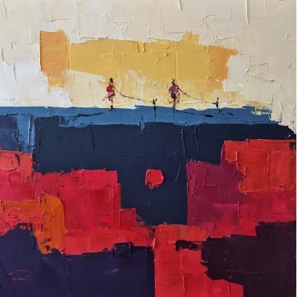 Peinture Paysage avec nuages jaunes par Tomàs | Tableau Abstrait Huile Paysages, Scènes de vie