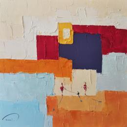 Painting Promenade avec le chien by Tomàs | Painting Abstract Oil Landscapes, Life style, Minimalist