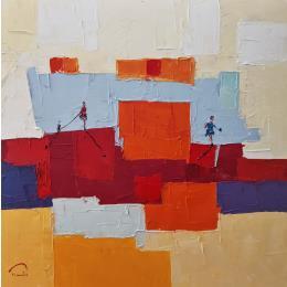 Painting Deux filles by Tomàs | Painting Abstract Oil Landscapes, Life style