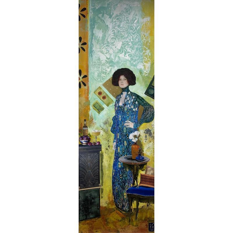 Peinture Blue Yasmine par Romanelli Karine | Tableau Figuratif Acrylique, Collage, Feuille d'or, Pastel, Posca Scènes de vie