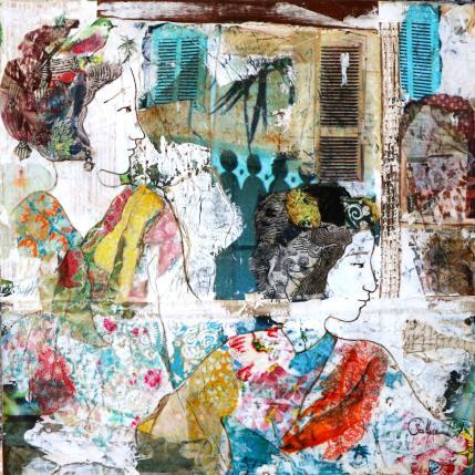 Painting Passeggiata by Sablyne | Painting Raw art Acrylic, Gluing, Gold leaf, Graffiti, Ink, Paper, Pastel, Pigments, Textile, Upcycling, Wood Life style