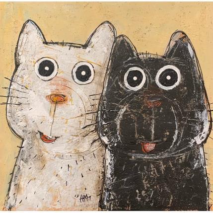 Peinture Chat noir / Chat blanc par Maury Hervé | Tableau Art Singulier Animaux