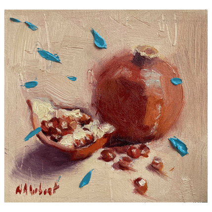 Peinture Les grenades par Aubert Nawel | Tableau Figuratif Huile Natures mortes