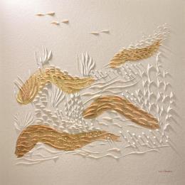 Peinture LANDSCAPE BLUE GRASS par Caitrin Alexandre | Tableau Matiérisme Encre Minimaliste, Nature, Paysages