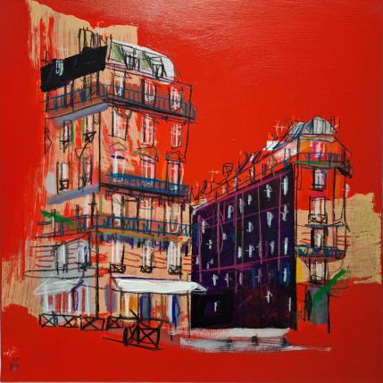 Peinture C'est l'heure rouge par Anicet Olivier | Tableau Figuratif Acrylique, Pastel Architecture, Urbain