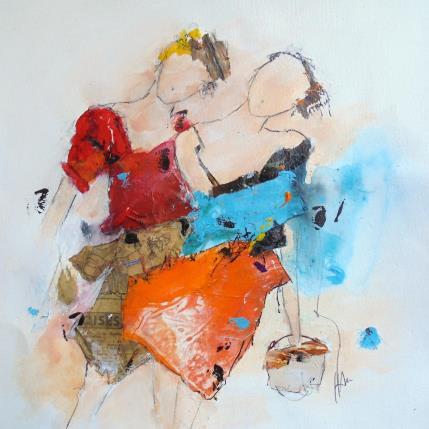 Peinture SORTIE ENTRE FILLES par Han | Tableau Figuratif Acrylique, Encre, Papier Portraits