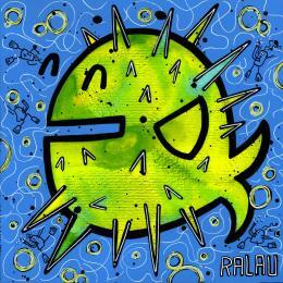 Gemälde Mr Fugu von Ralau | Gemälde Art brut Acryl, Posca Tiere