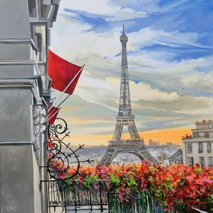 Peinture The sun is setting in Paris par Rasa | Tableau Figuratif Acrylique Urbain