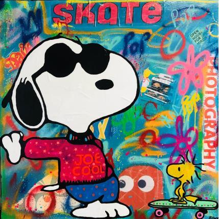 Peinture Snoopy au woodstock skate par Kikayou | Tableau Pop-art Acrylique, Collage, Graffiti Icones Pop