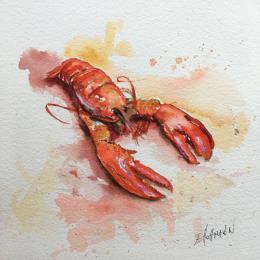 Painting Homard  de trois-quarts by Hoffmann Elisabeth | Painting Figurative Watercolor Life style, Pop icons, Still-life
