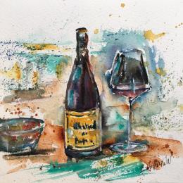 Painting Apéro au rouge by Hoffmann Elisabeth | Painting Figurative Watercolor Pop icons, Still-life