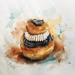 Painting  Religieuse charnue by Hoffmann Elisabeth | Painting Figurative Watercolor Life style, Still-life, Urban