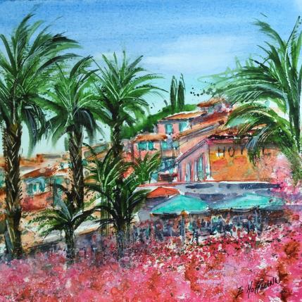 Painting Bain de bougainvilliers by Hoffmann Elisabeth | Painting Figurative Watercolor Urban