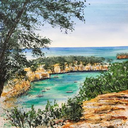 Painting  Calanque turquoise by Hoffmann Elisabeth | Painting Figurative Watercolor Marine