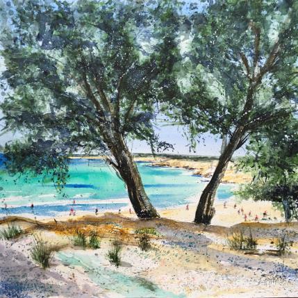 Painting  A l’ombre sur la plage  by Hoffmann Elisabeth | Painting Figurative Watercolor Marine, Urban