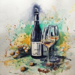 Painting Dégustation by Hoffmann Elisabeth | Painting Figurative Watercolor Life style, Still-life