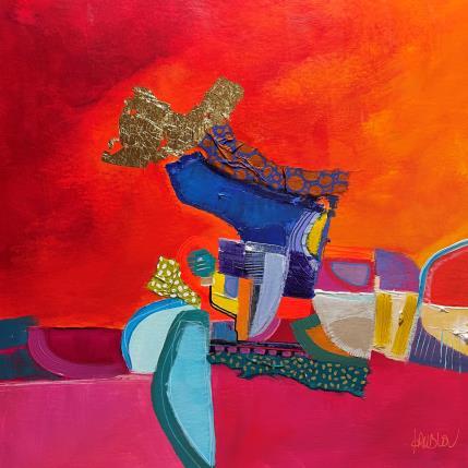 Peinture Près de la plage par Lau Blou | Tableau Abstrait Acrylique, Carton, Collage, Feuille d'or Paysages