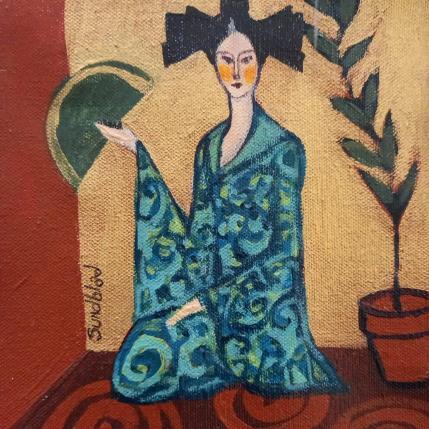 Peinture Geisha in blues par Sundblad Silvina | Tableau Figuratif Acrylique, Pastel