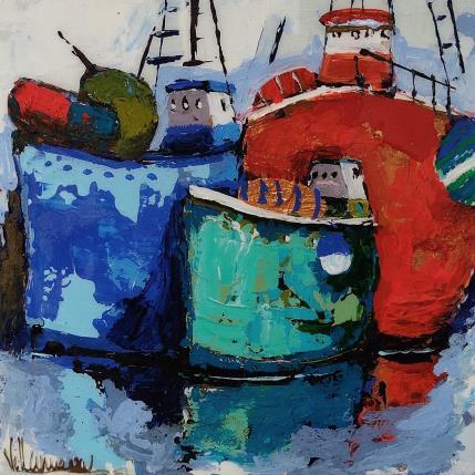 Peinture Pesqueros aleques par Villanueva Puigdelliura Natalia | Tableau Figuratif Huile Marine