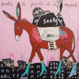 Peinture Porter le poids du monde  par Colin Sylvie | Tableau Art Singulier Acrylique, Collage, Pastel Animaux