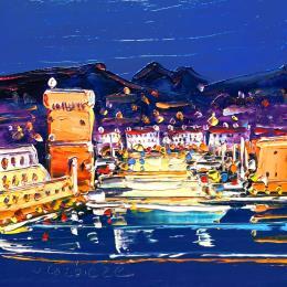 Pintura Reflets du vieux port  por Corbière Liisa | Pintura Figurative Oil Landscapes, Marine