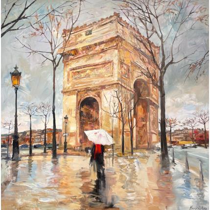 Peinture Journée pluvieuse place de l'étoile par Novokhatska Olga | Tableau Figuratif Acrylique, Huile Urbain