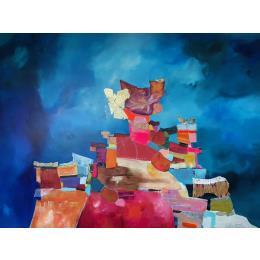 Painting Fleur sacrée by Lau Blou | Painting Abstract Acrylic, Cardboard, Gluing