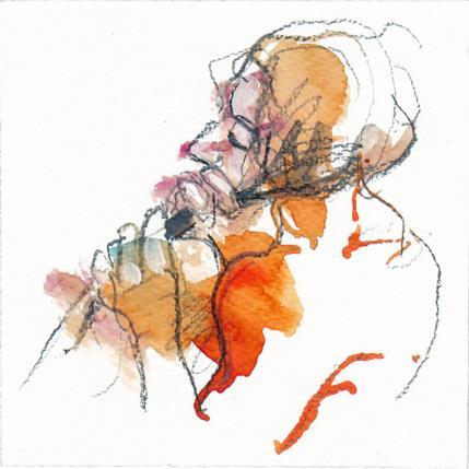 Peinture Méline se tressant les cheveux  par Brunel Sébastien | Tableau Figuratif Aquarelle Nu