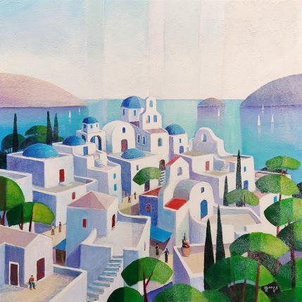 Peinture Village Grec AP 128 par Burgi Roger | Tableau Figuratif Acrylique Paysages, Urbain