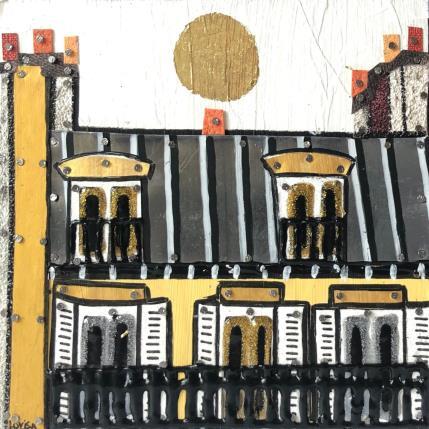 Peinture Sous le même toit par Lovisa | Tableau Figuratif Acrylique, Bois, Collage, Feuille d'or, Posca, Upcycling Urbain