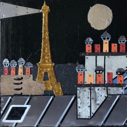 Peinture Quand vient la nuit ! par Lovisa | Tableau Figuratif Acrylique, Collage, Feuille d'argent, Posca, Upcycling Urbain
