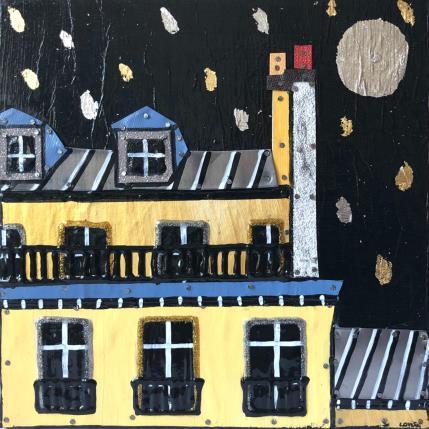 Peinture Tendre est la nuit par Lovisa | Tableau Figuratif Acrylique, Collage, Feuille d'argent, Feuille d'or, Posca, Upcycling Urbain