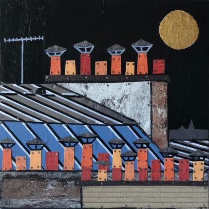 Peinture Alignées par Lovisa | Tableau Figuratif Acrylique, Collage, Feuille d'or, Posca, Upcycling Urbain