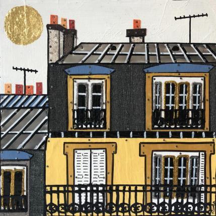 Peinture Parisien par Lovisa | Tableau Figuratif Acrylique, Collage, Feuille d'or, Posca, Upcycling Urbain