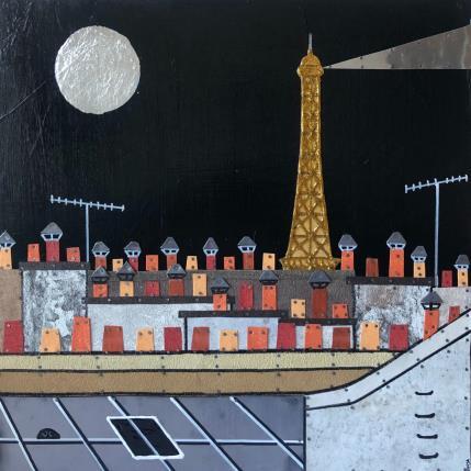 Peinture Rendez-vous à Minuit  par Lovisa | Tableau Figuratif Acrylique, Collage, Feuille d'argent, Posca, Upcycling Urbain