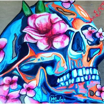 Peinture Flowers skulls par Medeya Lemdiya | Tableau Pop-art Acrylique, Métal Icones Pop