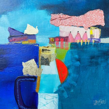 Peinture Les poissons du palais de Lila par Lau Blou | Tableau Abstrait Acrylique, Carton, Collage, Feuille d'or Paysages