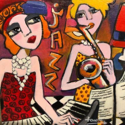 Peinture Les élégantes  par Fauve | Tableau Figuratif Acrylique, Bois, Huile Musique, Scènes de vie