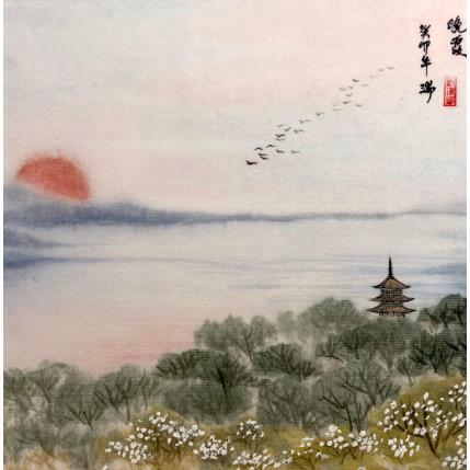 Peinture Coucher de soleil par Amblard Rui | Tableau Figuratif Aquarelle, Encre Paysages
