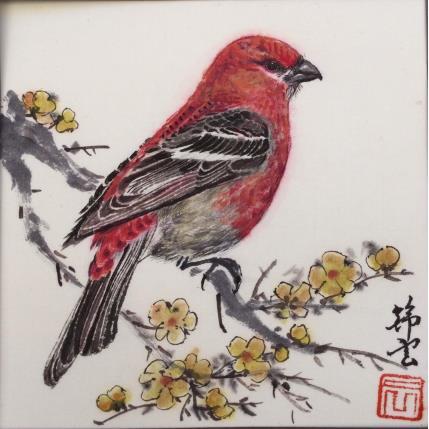 Peinture Durbec des sapins mâle par Tayun | Tableau Figuratif Encre Animaux