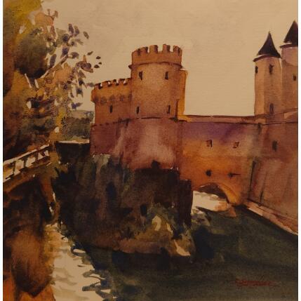 Peinture Au pied de la tour  par Seruch Capouillez Isabelle | Tableau Figuratif Aquarelle Urbain