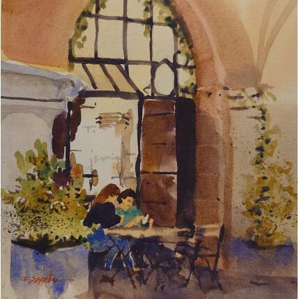 Peinture Au coffee shop par Seruch Capouillez Isabelle | Tableau Figuratif Aquarelle Urbain