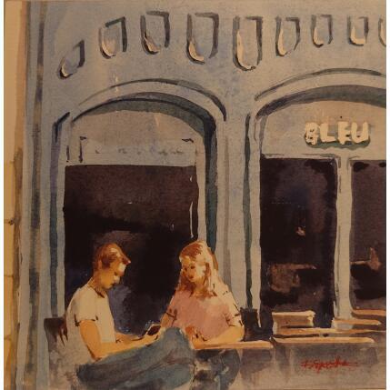 Peinture Il ne voit que du bleu par Seruch Capouillez Isabelle | Tableau Figuratif Aquarelle Urbain