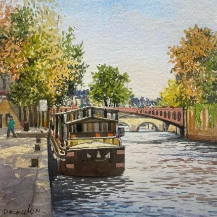 Peinture Paris, les quais de la Seine par Decoudun Jean charles | Tableau Figuratif Aquarelle Urbain