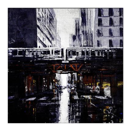 Peinture Chicago rain subway par Poumès Jérôme | Tableau Figuratif Acrylique Urbain