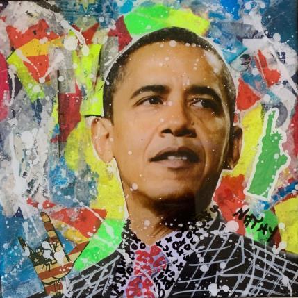 Painting BARACK OBAMA by Nathy | Painting Pop-art Acrylic, Gluing, Graffiti, Paper, Posca, Resin Pop icons