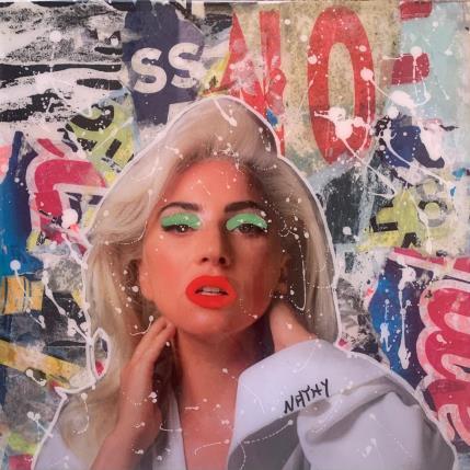Painting LADY GAGA  by Nathy | Painting Pop-art Acrylic, Gluing, Graffiti, Paper, Posca, Resin Pop icons